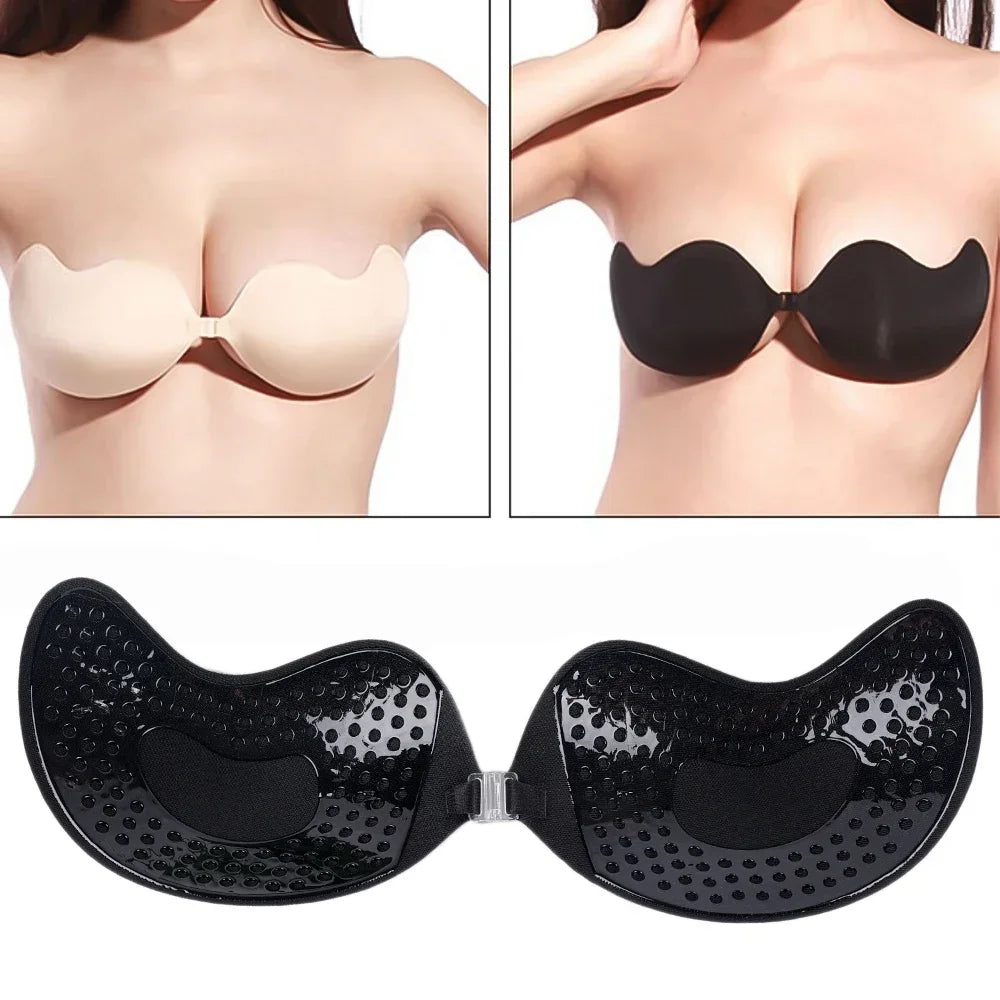 Soutien-gorge push-up invisible pour femme, soutien-gorge dos nu et sans bretelles, bralette sans coutures à fermeture sur le devant, sous-vêtements, coussinets en silicone auto-adhésifs pour soutien-gorge