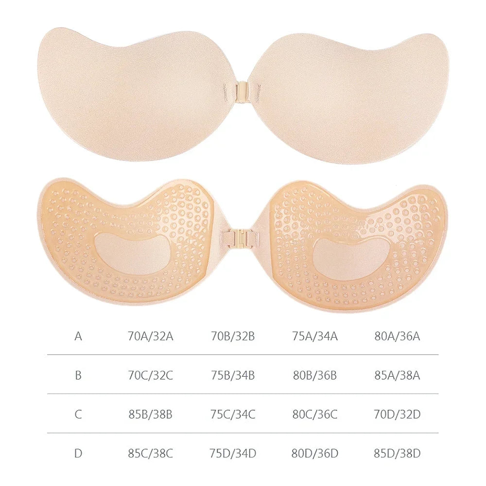 Soutien-gorge push-up invisible pour femme, soutien-gorge dos nu et sans bretelles, bralette sans coutures à fermeture sur le devant, sous-vêtements, coussinets en silicone auto-adhésifs pour soutien-gorge